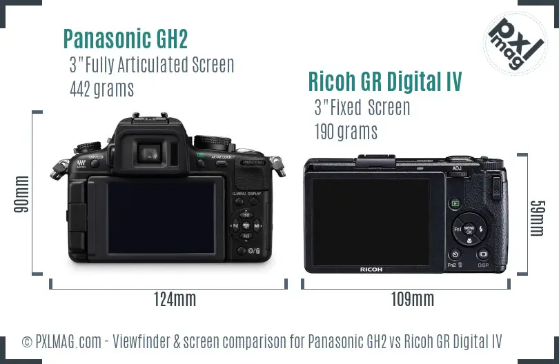 Panasonic GH2 vs Ricoh GR Digital IV Screen and Viewfinder comparison
