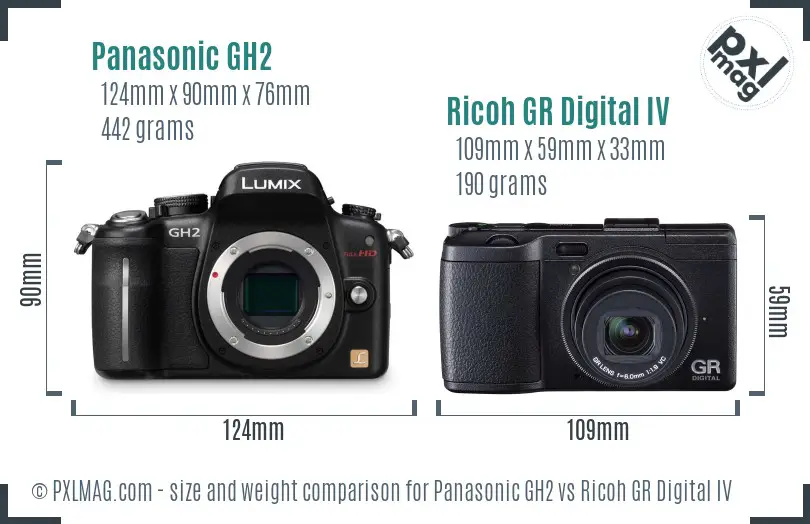 Panasonic GH2 vs Ricoh GR Digital IV size comparison