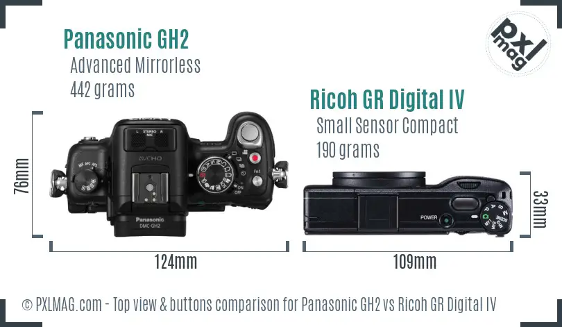 Panasonic GH2 vs Ricoh GR Digital IV top view buttons comparison