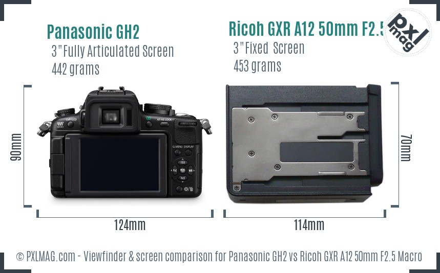 Panasonic GH2 vs Ricoh GXR A12 50mm F2.5 Macro Screen and Viewfinder comparison
