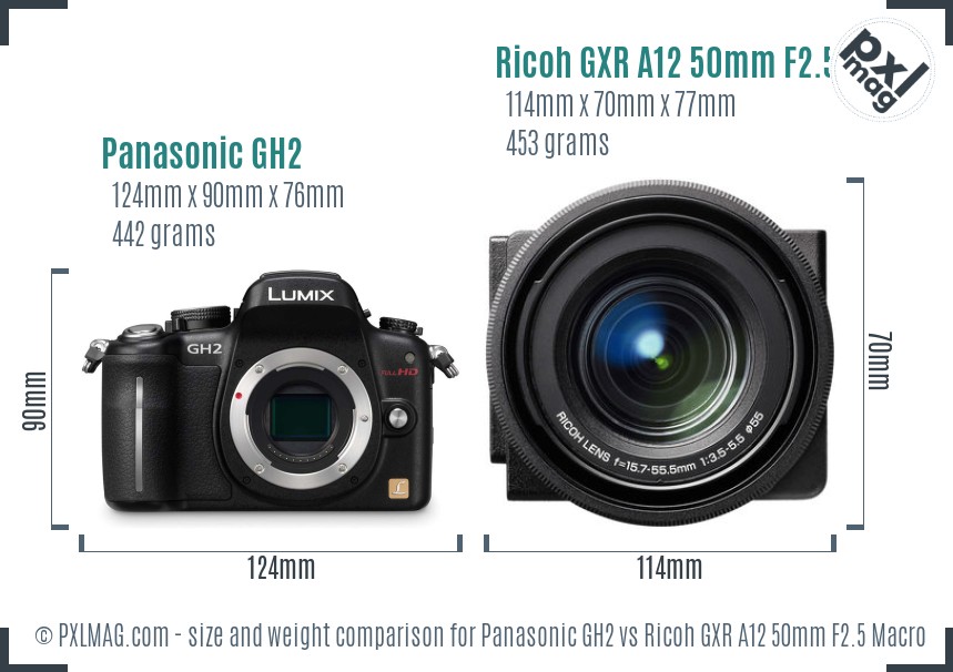Panasonic GH2 vs Ricoh GXR A12 50mm F2.5 Macro size comparison