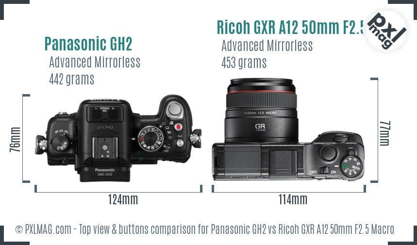 Panasonic GH2 vs Ricoh GXR A12 50mm F2.5 Macro top view buttons comparison