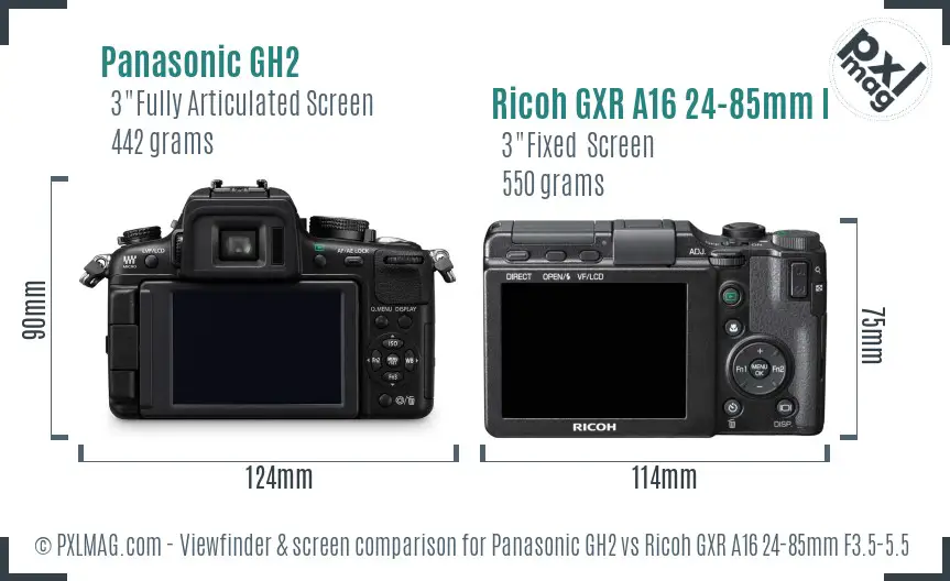 Panasonic GH2 vs Ricoh GXR A16 24-85mm F3.5-5.5 Screen and Viewfinder comparison