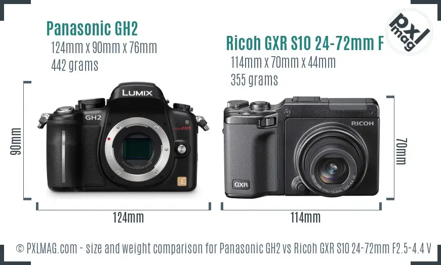 Panasonic GH2 vs Ricoh GXR S10 24-72mm F2.5-4.4 VC size comparison