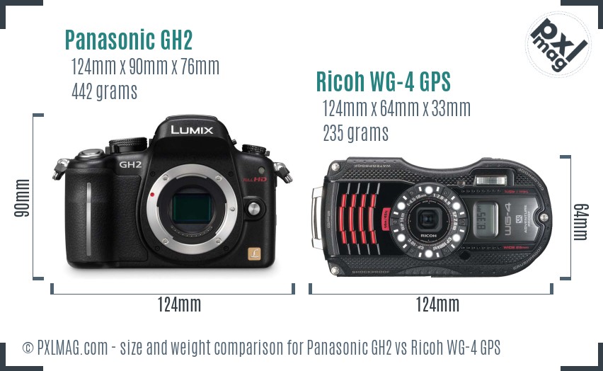 Panasonic GH2 vs Ricoh WG-4 GPS size comparison