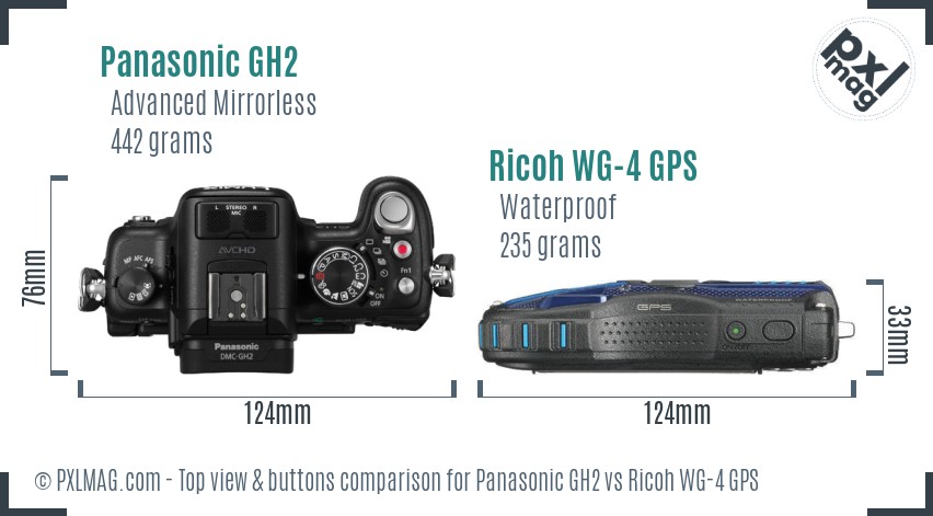 Panasonic GH2 vs Ricoh WG-4 GPS top view buttons comparison