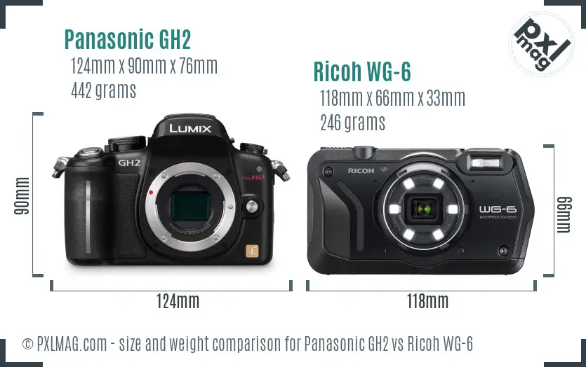 Panasonic GH2 vs Ricoh WG-6 size comparison