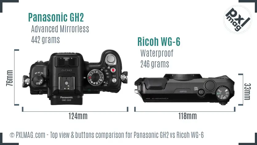 Panasonic GH2 vs Ricoh WG-6 top view buttons comparison