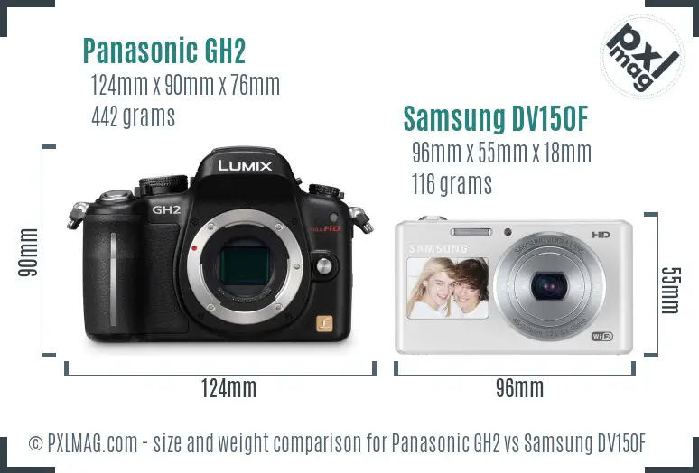 Panasonic GH2 vs Samsung DV150F size comparison
