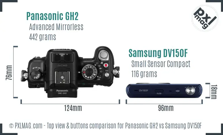 Panasonic GH2 vs Samsung DV150F top view buttons comparison