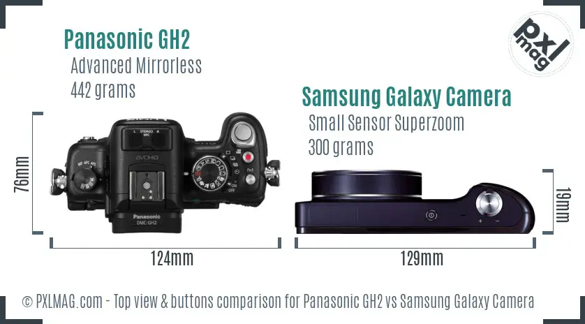 Panasonic GH2 vs Samsung Galaxy Camera top view buttons comparison