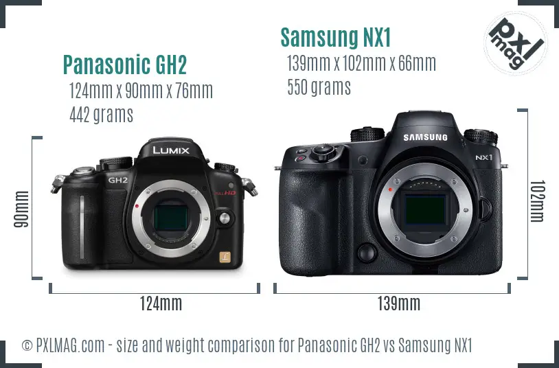 Panasonic GH2 vs Samsung NX1 size comparison