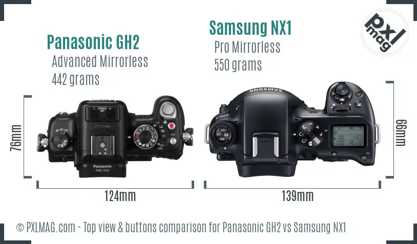 Panasonic GH2 vs Samsung NX1 top view buttons comparison