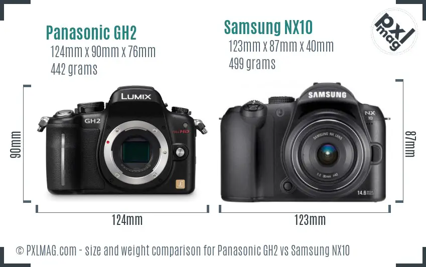 Panasonic GH2 vs Samsung NX10 size comparison