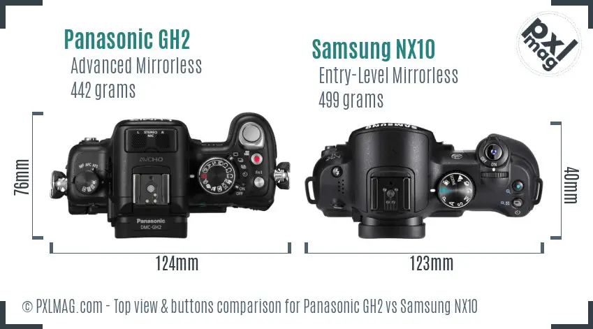 Panasonic GH2 vs Samsung NX10 top view buttons comparison