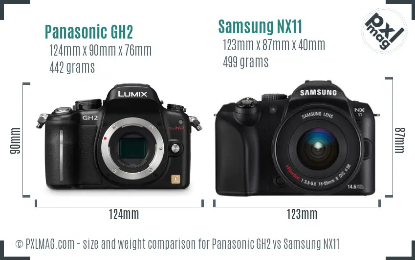 Panasonic GH2 vs Samsung NX11 size comparison Panasonic GH2 vs Samsung NX11 size comparison