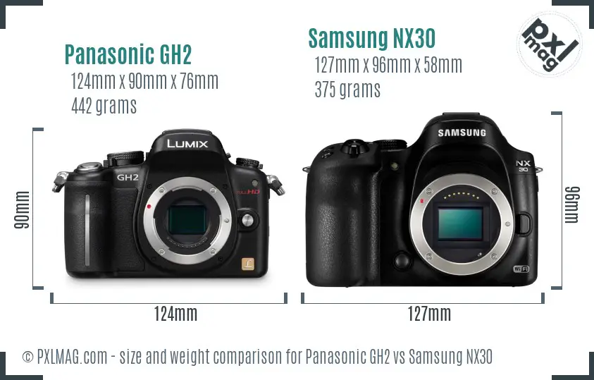 Panasonic GH2 vs Samsung NX30 size comparison