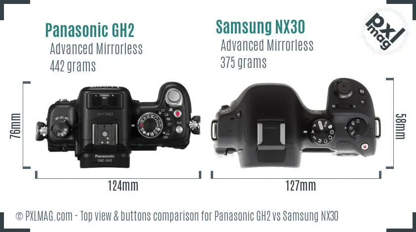 Panasonic GH2 vs Samsung NX30 top view buttons comparison