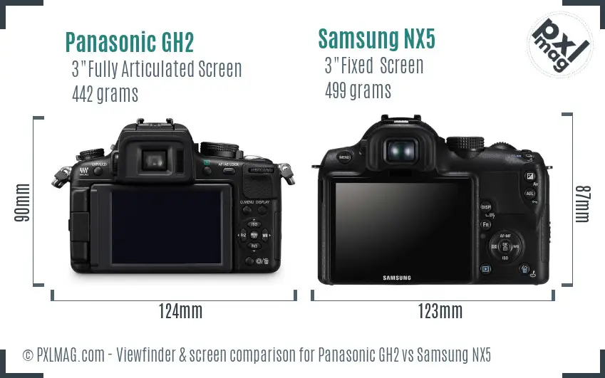 Panasonic GH2 vs Samsung NX5 Screen and Viewfinder comparison