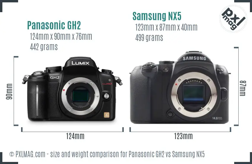 Panasonic GH2 vs Samsung NX5 size comparison