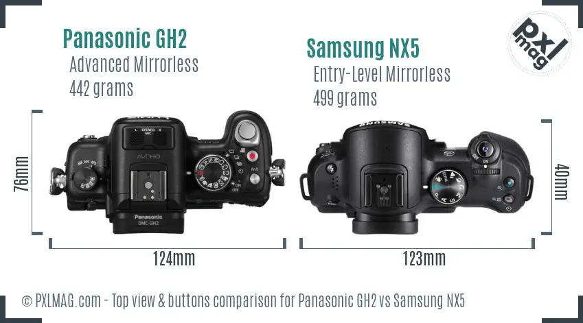 Panasonic GH2 vs Samsung NX5 top view buttons comparison