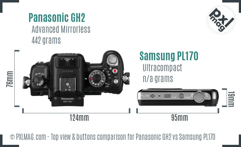 Panasonic GH2 vs Samsung PL170 top view buttons comparison
