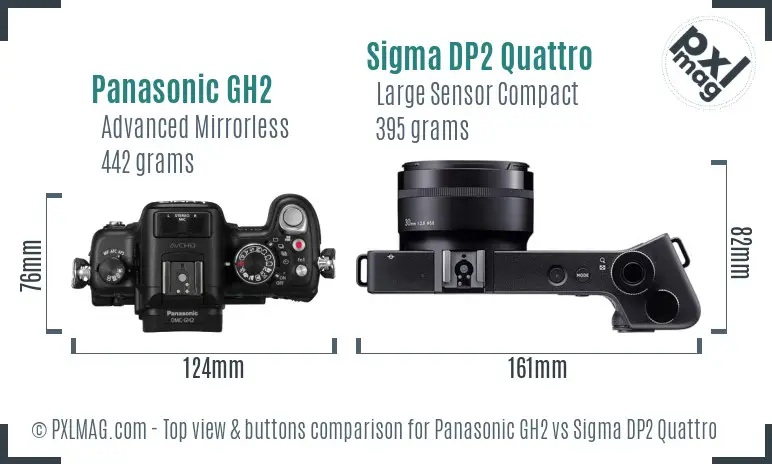 Panasonic GH2 vs Sigma DP2 Quattro top view buttons comparison