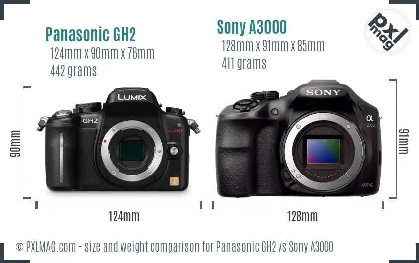 Panasonic GH2 vs Sony A3000 size comparison