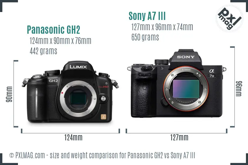 Panasonic GH2 vs Sony A7 III size comparison