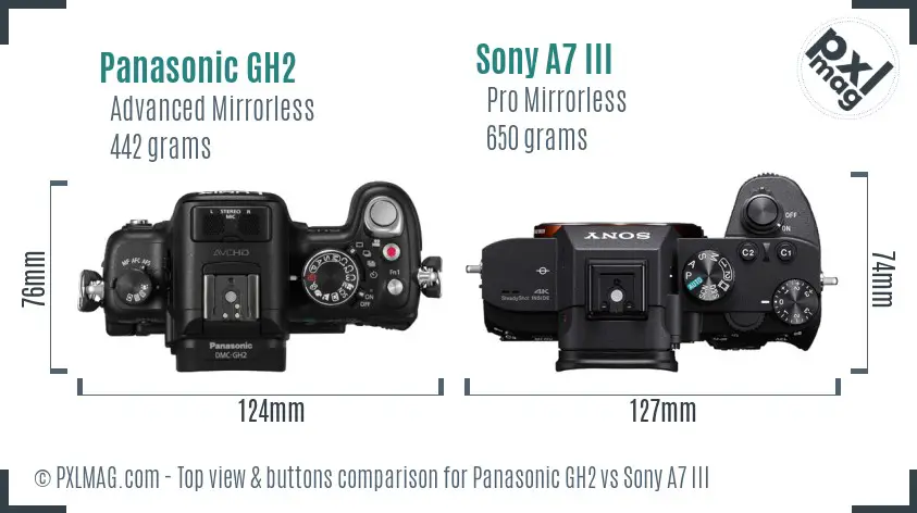 Panasonic GH2 vs Sony A7 III top view buttons comparison