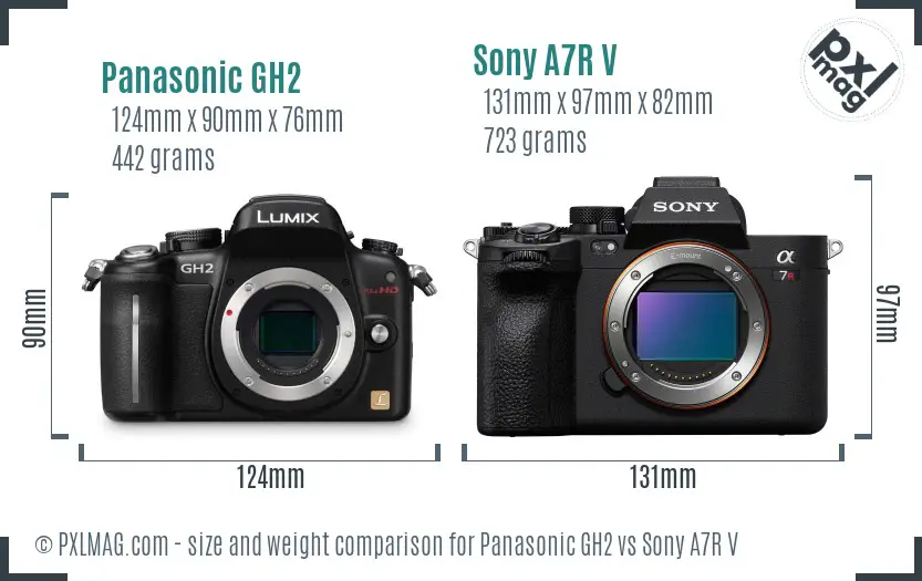 Panasonic GH2 vs Sony A7R V size comparison