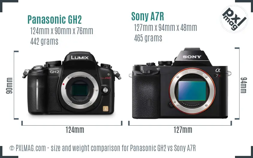 Panasonic GH2 vs Sony A7R size comparison