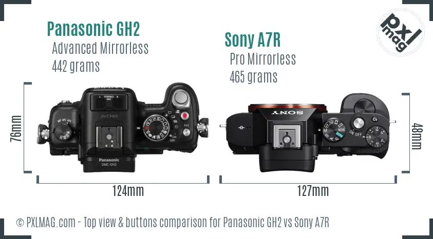 Panasonic GH2 vs Sony A7R top view buttons comparison