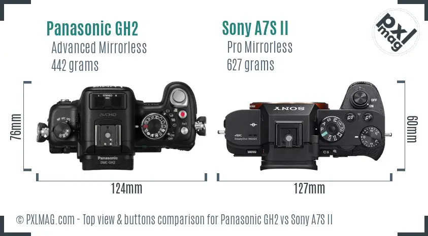 Panasonic GH2 vs Sony A7S II top view buttons comparison