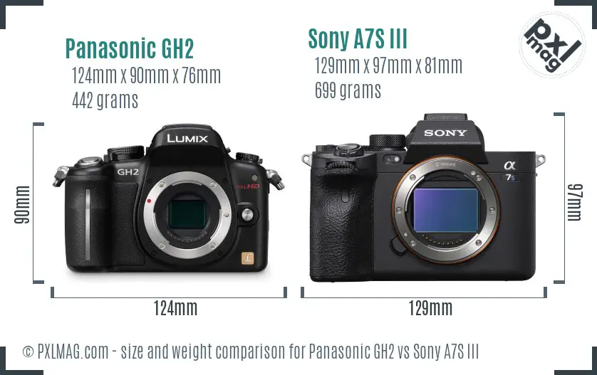 Panasonic GH2 vs Sony A7S III size comparison