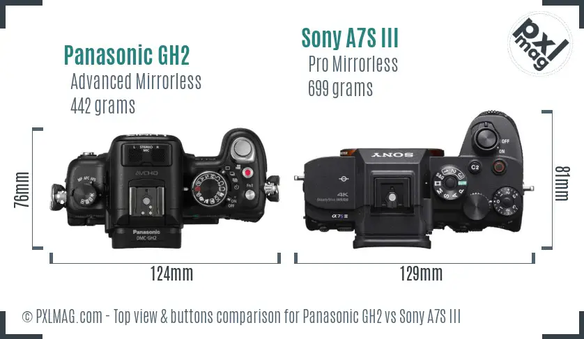 Panasonic GH2 vs Sony A7S III top view buttons comparison