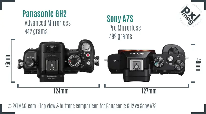 Panasonic GH2 vs Sony A7S top view buttons comparison