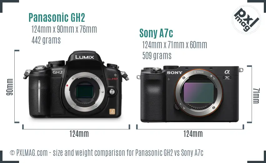 Panasonic GH2 vs Sony A7c size comparison
