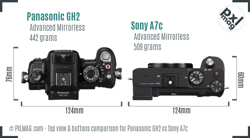 Panasonic GH2 vs Sony A7c top view buttons comparison