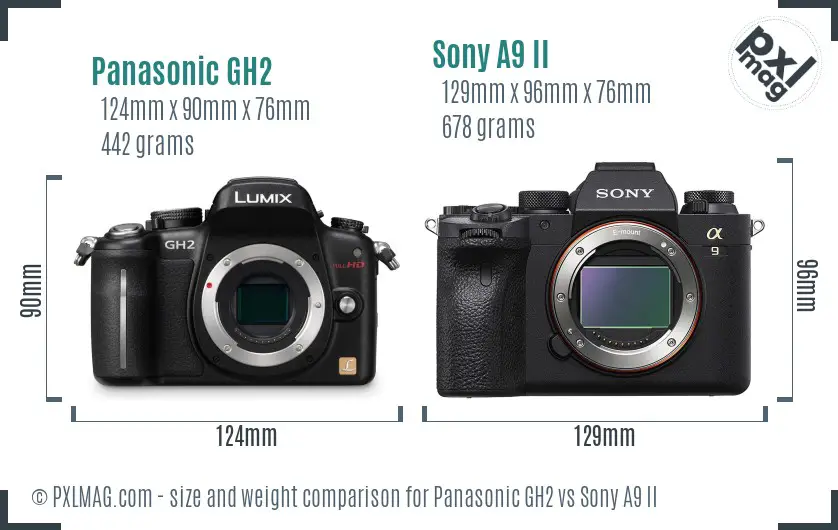 Panasonic GH2 vs Sony A9 II size comparison