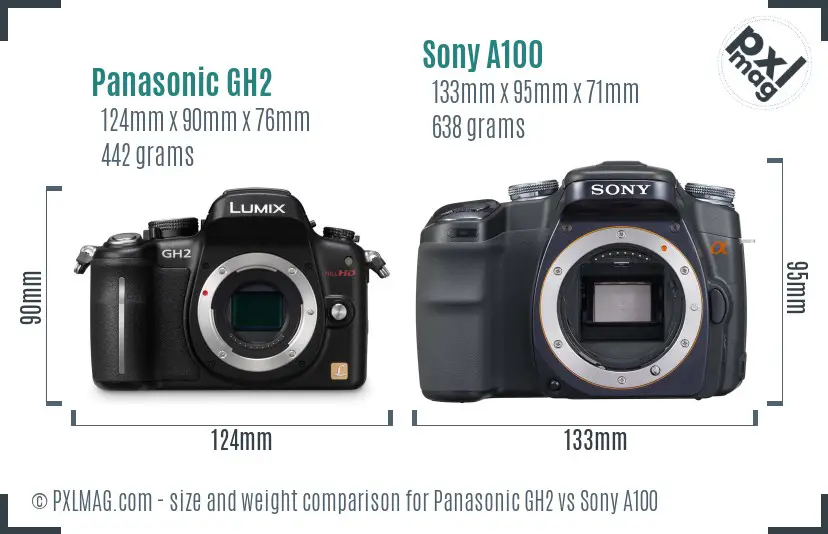 Panasonic GH2 vs Sony A100 size comparison Panasonic GH2 vs Sony A100 size comparison