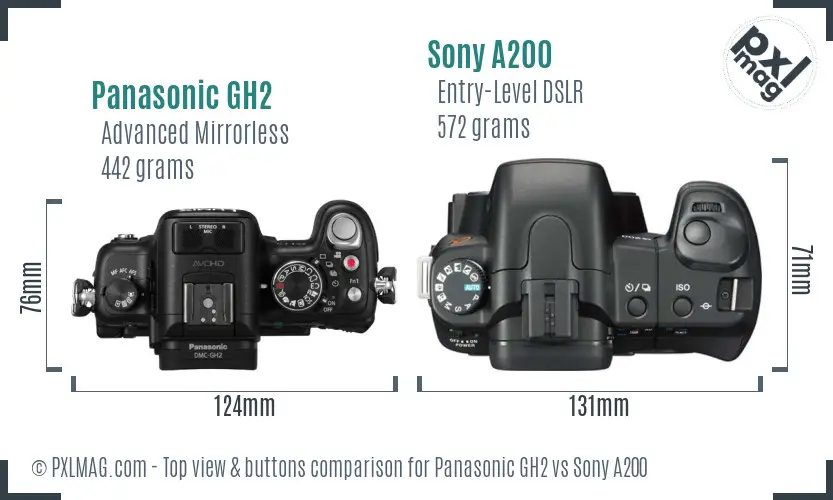 Panasonic GH2 vs Sony A200 top view buttons comparison