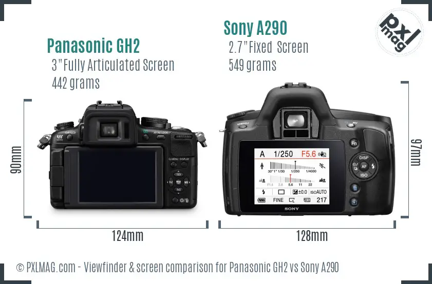 Panasonic GH2 vs Sony A290 Screen and Viewfinder comparison Panasonic GH2 vs Sony A290 Screen and Viewfinder comparison
