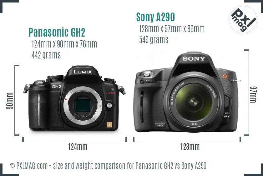 Panasonic GH2 vs Sony A290 size comparison Panasonic GH2 vs Sony A290 size comparison
