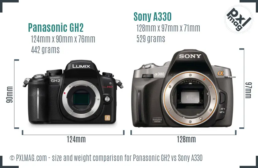 Panasonic GH2 vs Sony A330 size comparison Panasonic GH2 vs Sony A330 size comparison