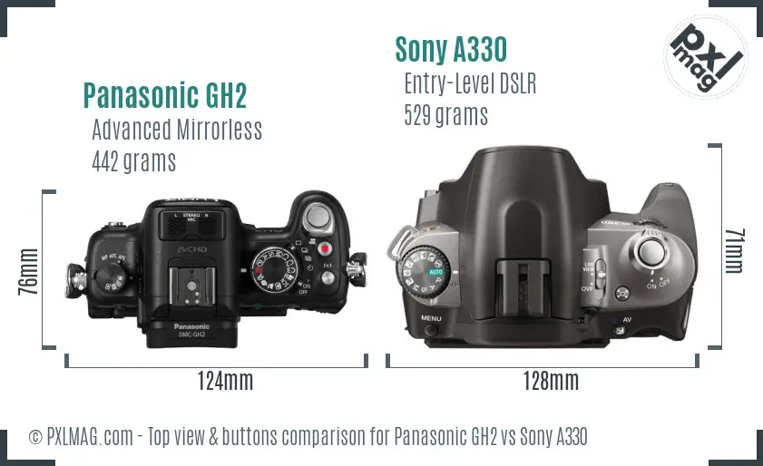 Panasonic GH2 vs Sony A330 top view buttons comparison Panasonic GH2 vs Sony A330 top view buttons comparison