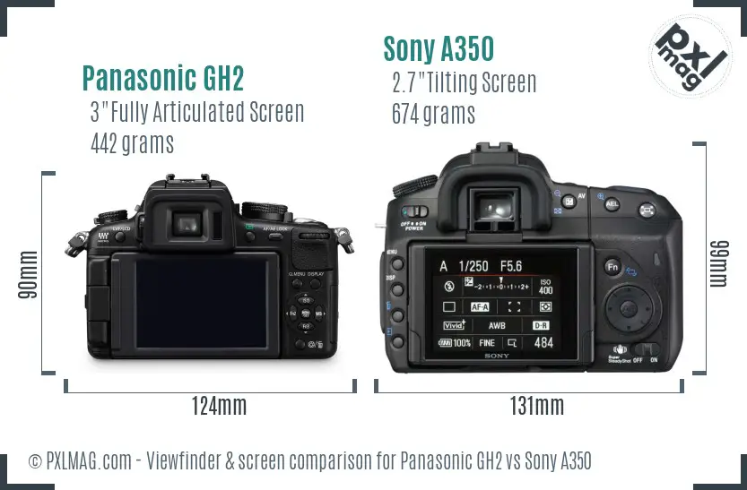 Panasonic GH2 vs Sony A350 Screen and Viewfinder comparison Panasonic GH2 vs Sony A350 Screen and Viewfinder comparison