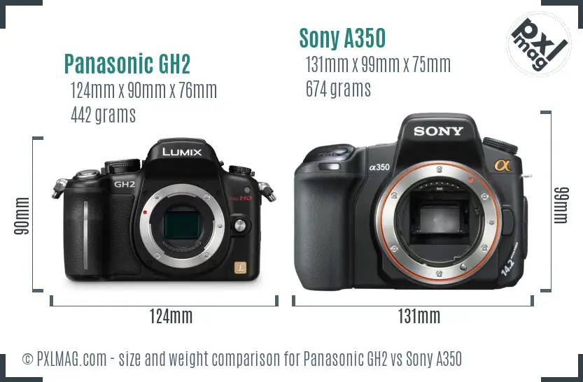 Panasonic GH2 vs Sony A350 size comparison Panasonic GH2 vs Sony A350 size comparison