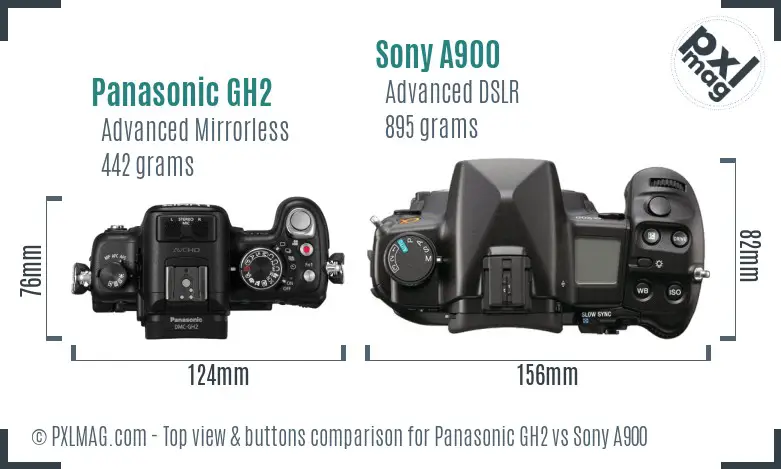 Panasonic GH2 vs Sony A900 top view buttons comparison