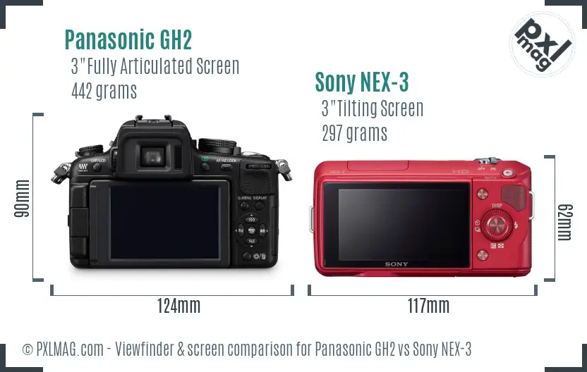 Panasonic GH2 vs Sony NEX-3 Screen and Viewfinder comparison Panasonic GH2 vs Sony NEX-3 Screen and Viewfinder comparison
